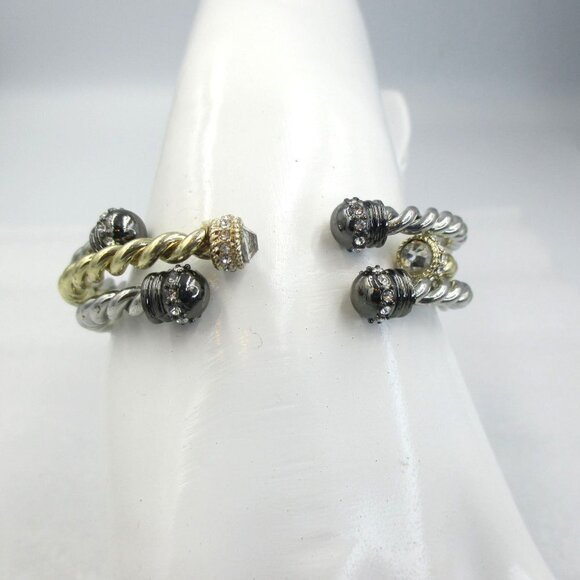 WHBM GOLDTONE SILVER TWISTED ROPE STONE CUFF BRACELET BANGLE Set of 3 - Picture 2 of 6